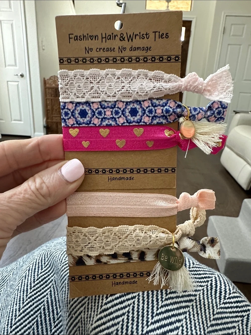 Fashion Hair & wrist ties, no crease no damage Handmade 2 sets of 3